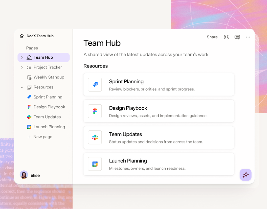 Team hub view in docs