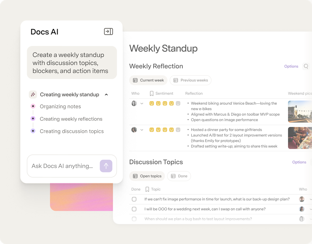 Prompting AI in Docs to create a weekly stand up doc