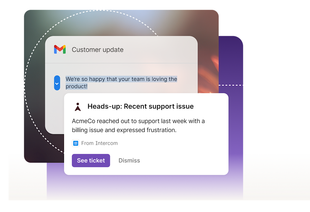 A user using Go to get a heads up about a customer