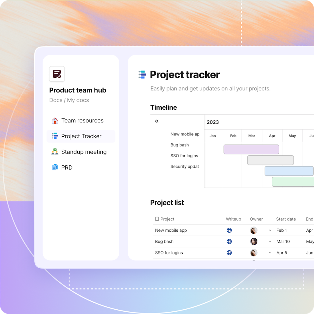 Docs Project tracker product example
